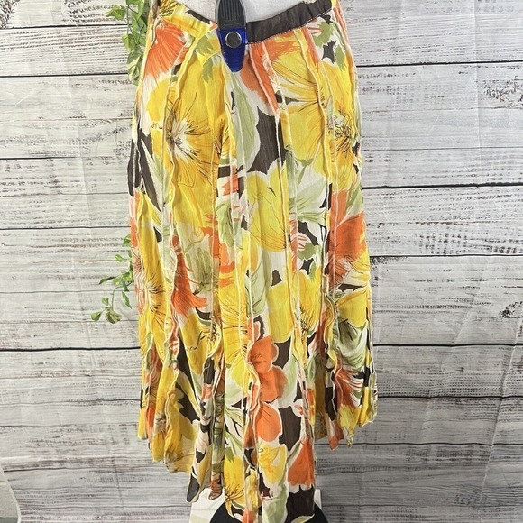 Coldwater Creek Skirt Petite Large Yellow Orange Floral Sheer Midi A Line Boho - Picture 15 of 16